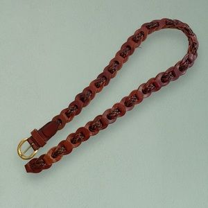 Vintage Aimee Lynn 80s 90s Brown Leather Segmented Woven Braided Belt SZ M/L